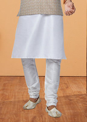 3 Pc Cream Viscose Kurta Pajama with Jacket Set