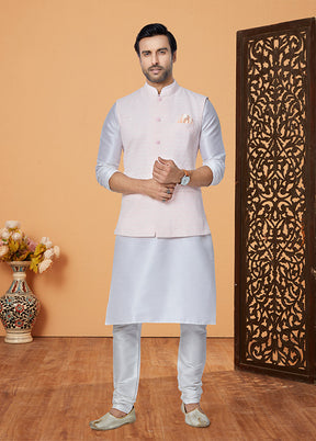 3 Pc Cream Viscose Kurta Pajama with Jacket Set