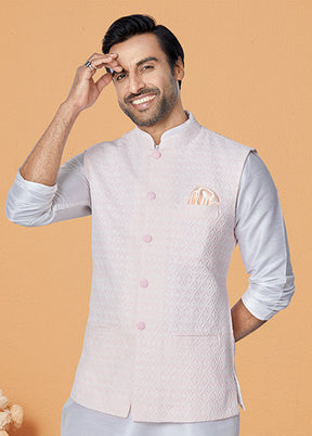 3 Pc Cream Viscose Kurta Pajama with Jacket Set