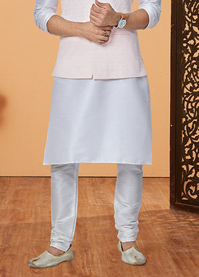 3 Pc Cream Viscose Kurta Pajama with Jacket Set