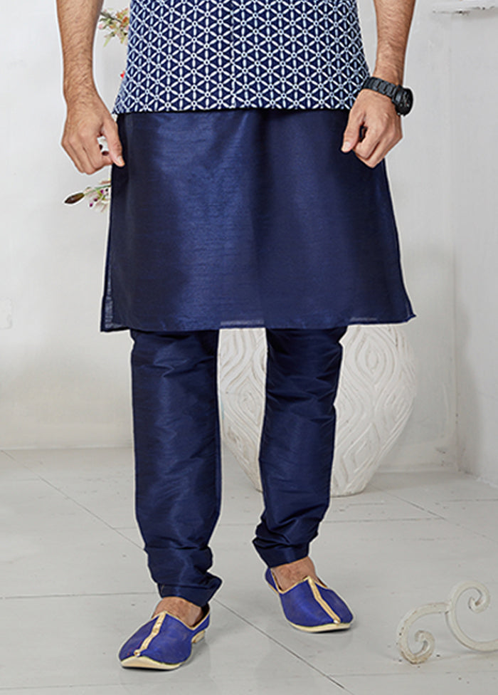 3 Pc Blue Viscose Kurta Pajama with Jacket Set
