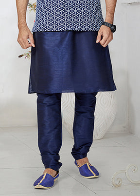 3 Pc Blue Viscose Kurta Pajama with Jacket Set
