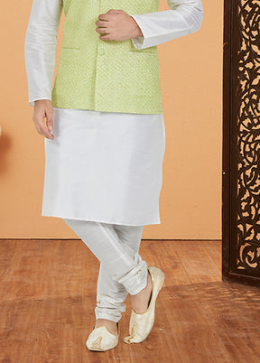 3 Pc White Viscose Kurta Pajama with Jacket Set