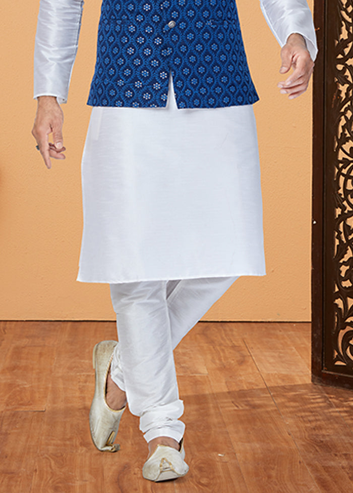 3 Pc White Viscose Kurta Pajama with Jacket Set