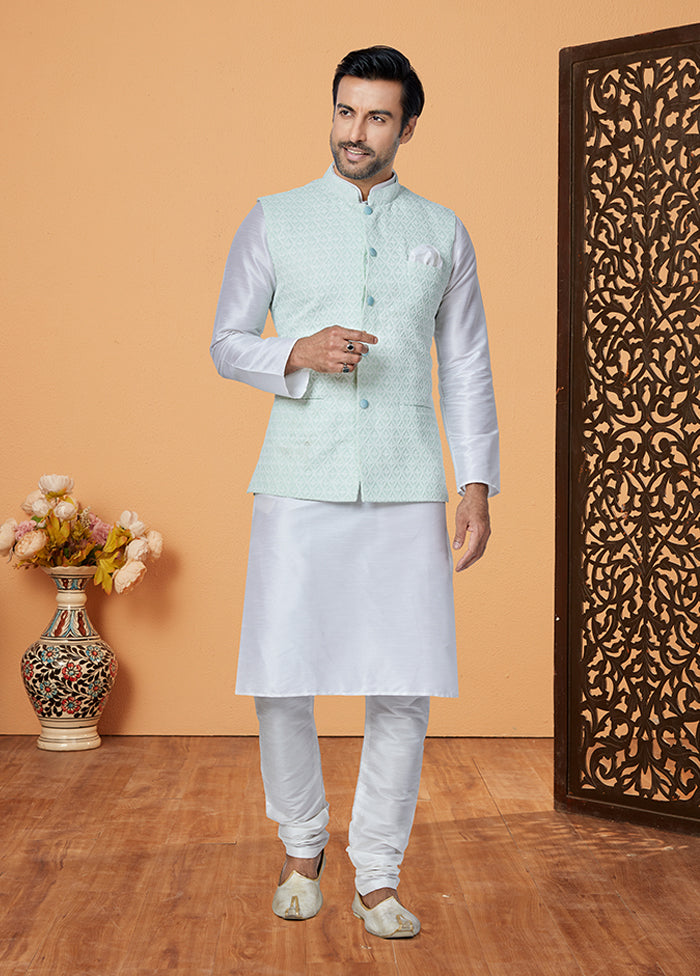 3 Pc Cream Viscose Kurta Pajama with Jacket Set