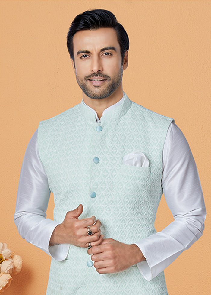 3 Pc Cream Viscose Kurta Pajama with Jacket Set