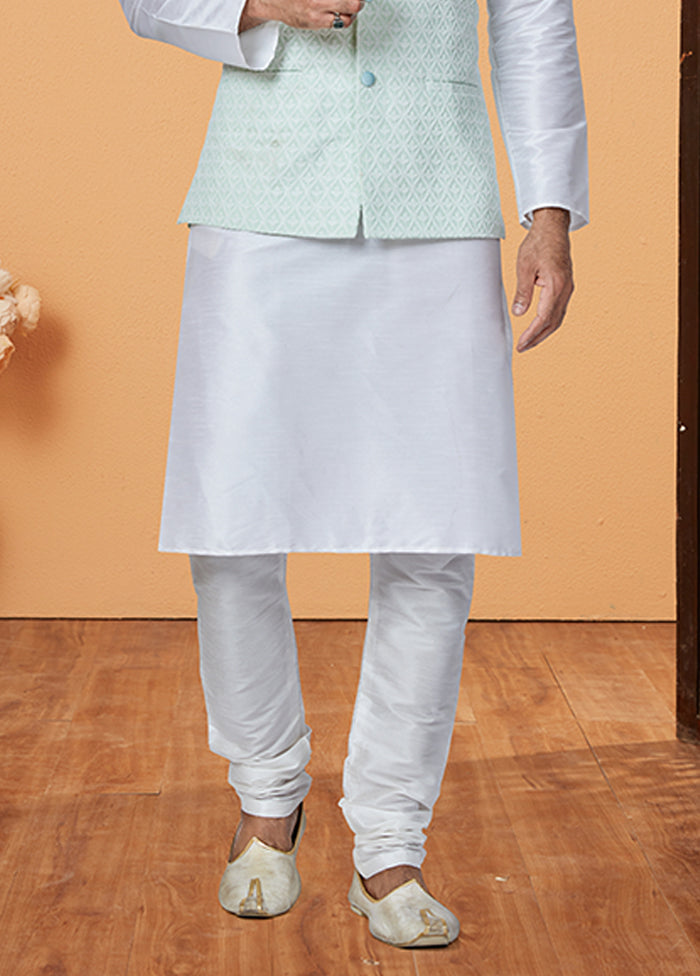 3 Pc Cream Viscose Kurta Pajama with Jacket Set