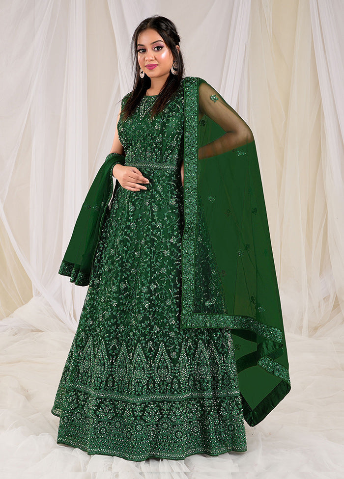 2 Pc Green Readymade Net Gown - Indian Silk House Agencies