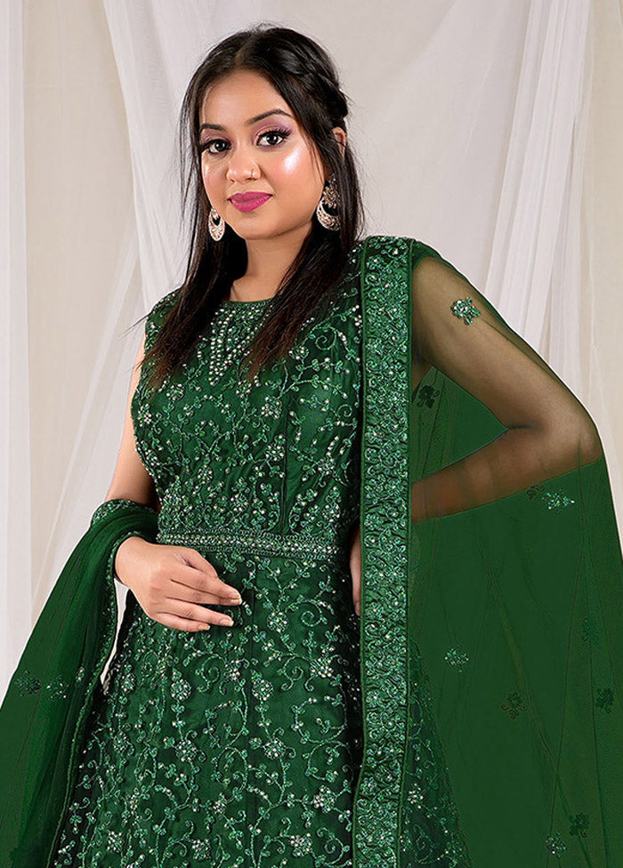 2 Pc Green Readymade Net Gown - Indian Silk House Agencies