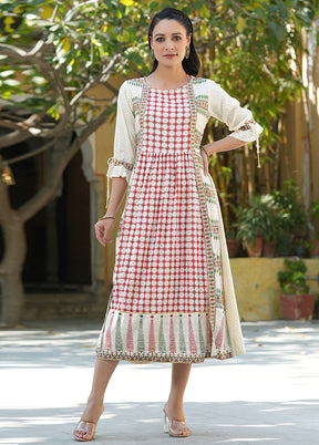 Cream Readymade Pure Rayon Indian Dress