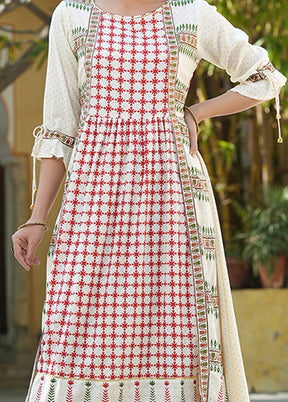 Cream Readymade Pure Rayon Indian Dress