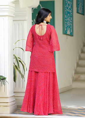 2 Pc Pink Readymade Silk Kurti Set