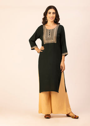 Dark Green Readymade Rayon Kurti