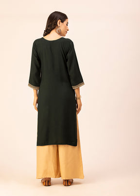 Dark Green Readymade Rayon Kurti