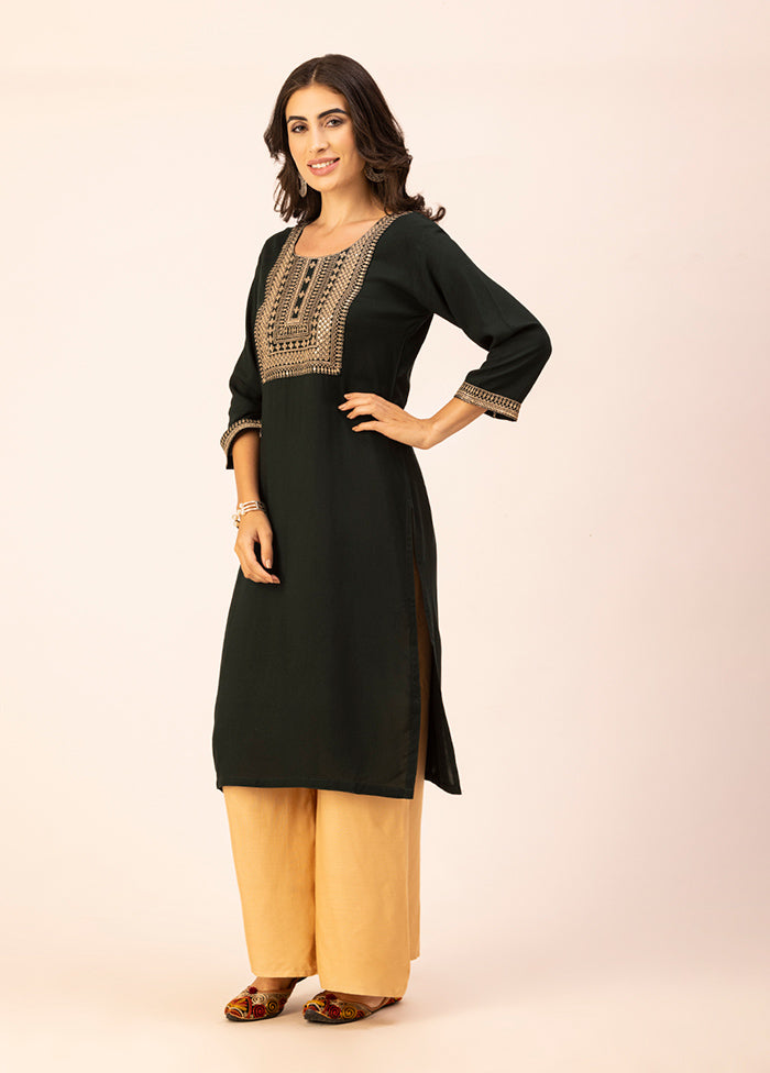 Dark Green Readymade Rayon Kurti