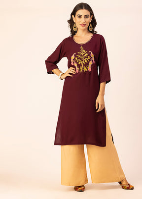 Wine Readymade Rayon Kurti