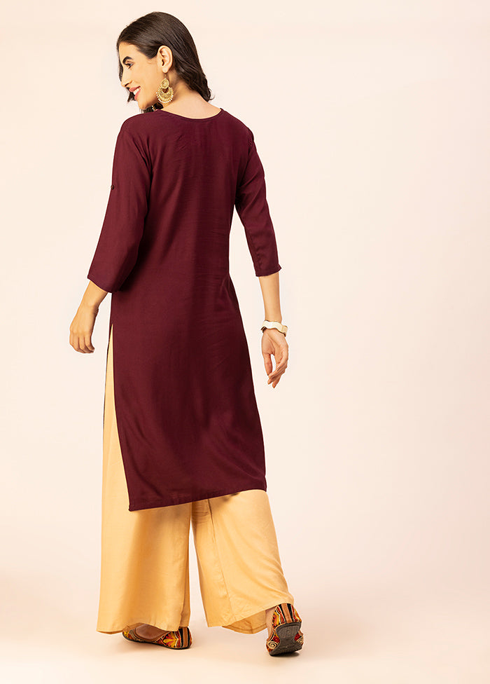 Wine Readymade Rayon Kurti