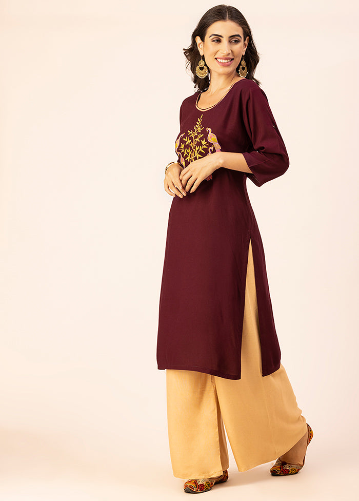 Wine Readymade Rayon Kurti