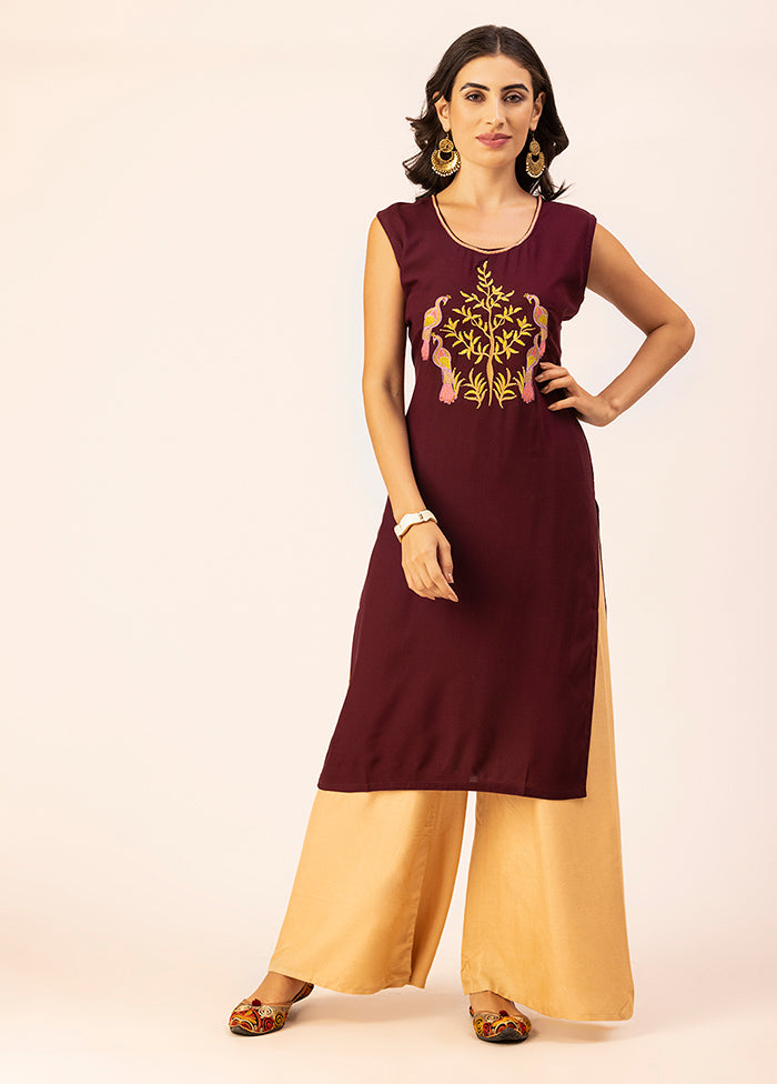 Wine Readymade Rayon Kurti