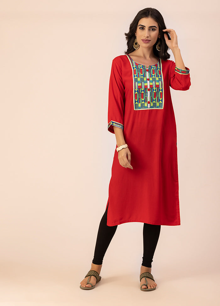 Red Readymade Rayon Kurti