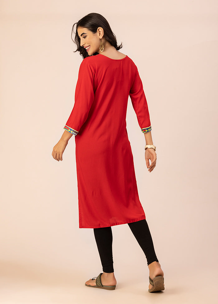 Red Readymade Rayon Kurti