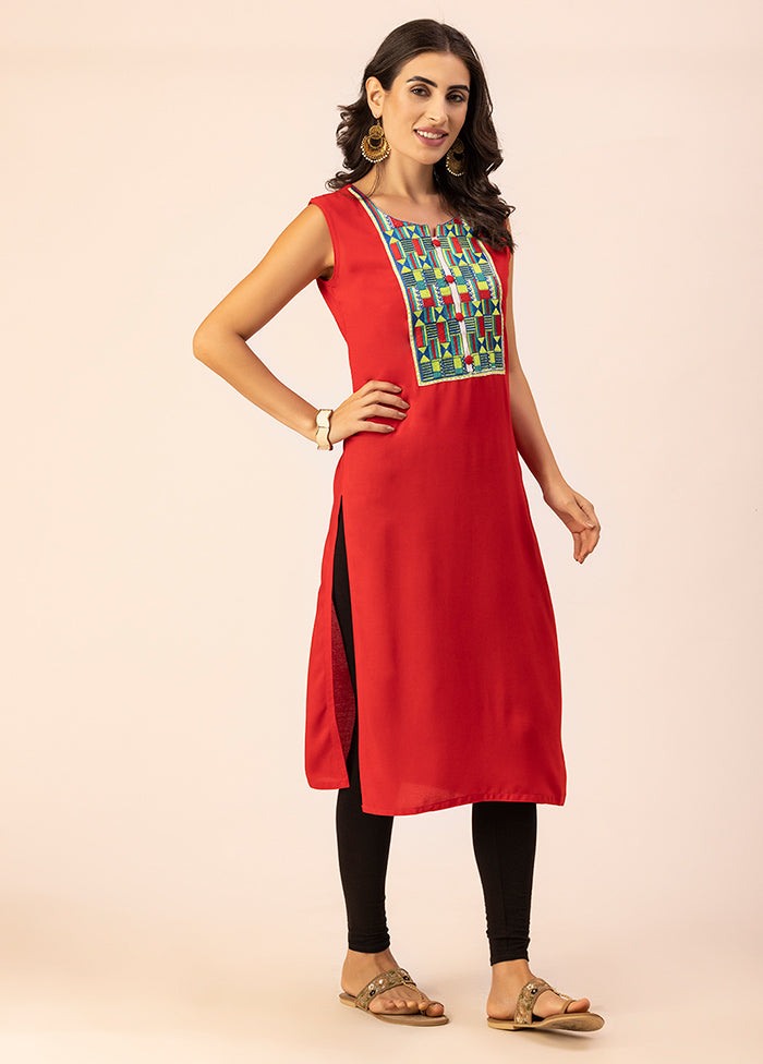 Red Readymade Rayon Kurti