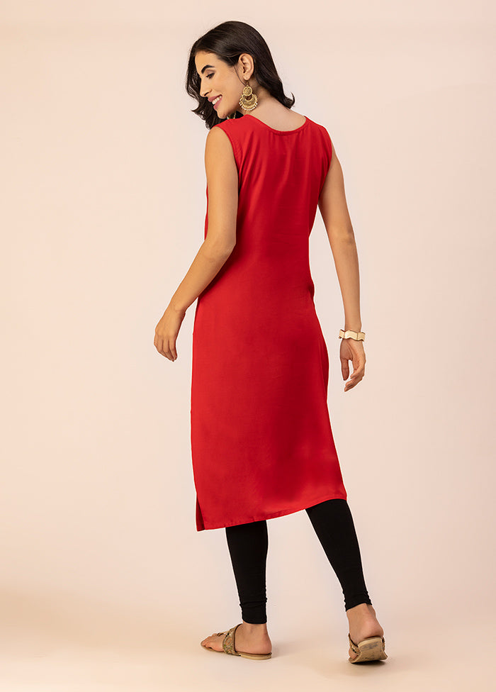 Red Readymade Rayon Kurti