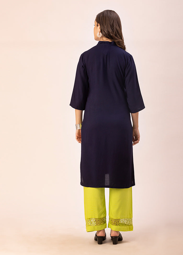 Navy Blue Readymade Rayon Kurti