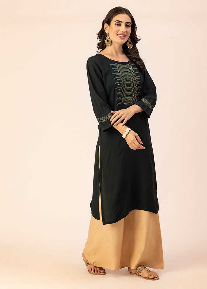 Dark Green Readymade Rayon Kurti