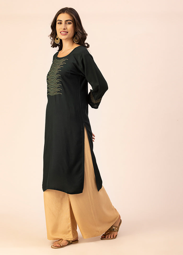 Dark Green Readymade Rayon Kurti