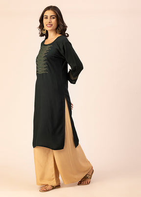 Dark Green Readymade Rayon Kurti