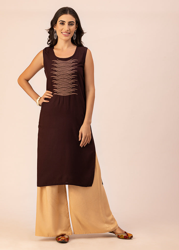 Dark Brown Readymade Rayon Kurti