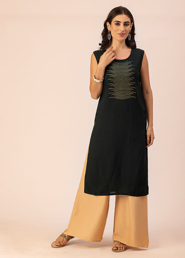 Dark Green Readymade Rayon Kurti