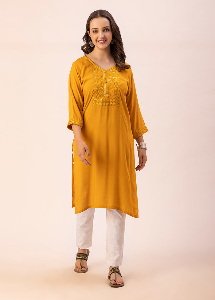 Mustard Readymade Rayon Kurti