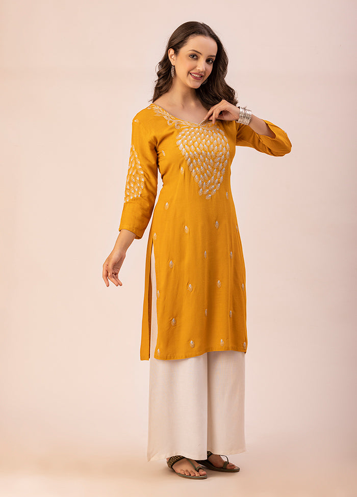 Mustard Readymade Rayon Kurti