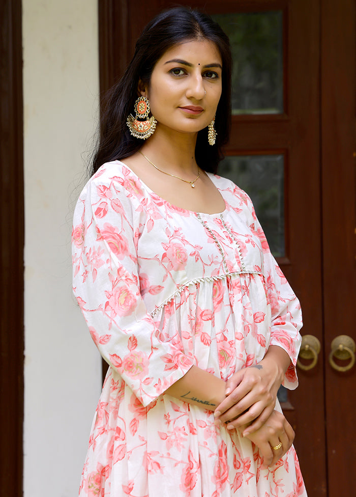 2 Pc White Readymade Silk Kurti Set