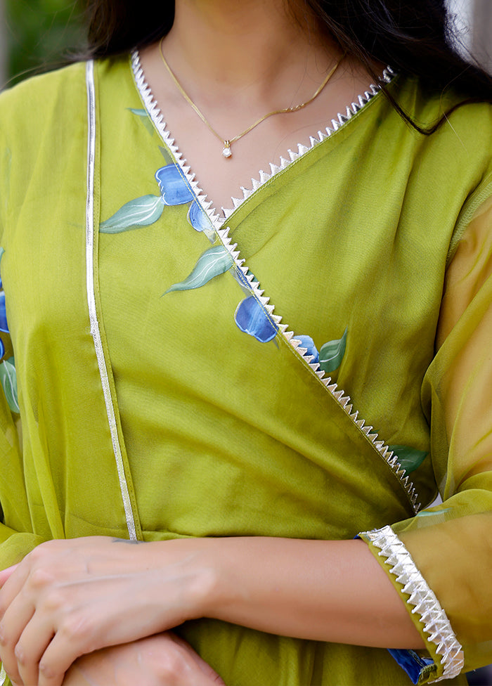 3 Pc Mehendi Readymade Silk Suit Set