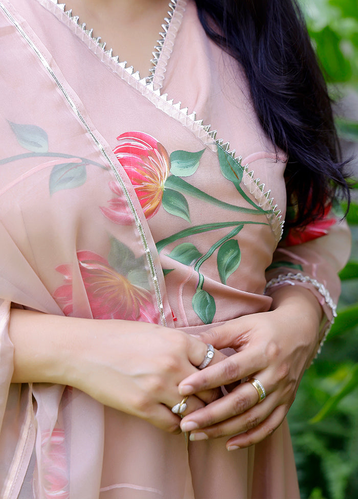 3 Pc Cream Readymade Silk Suit Set