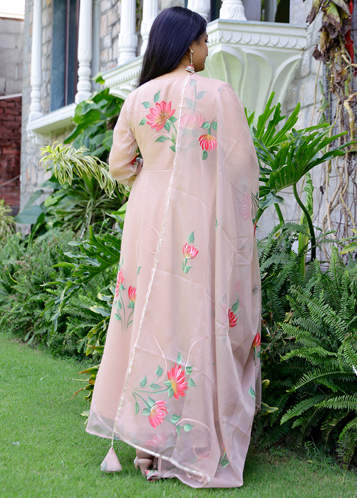 3 Pc Cream Readymade Silk Suit Set