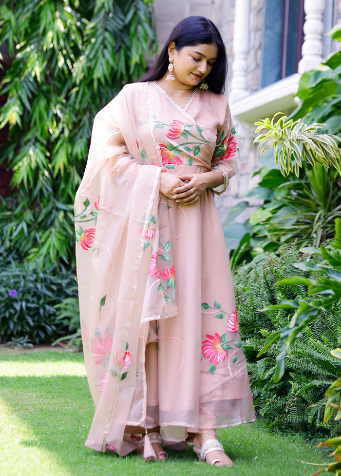 3 Pc Cream Readymade Silk Suit Set