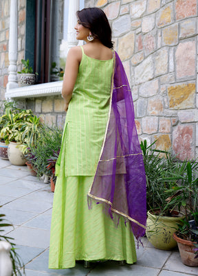 3 Pc Green Readymade Silk Suit Set