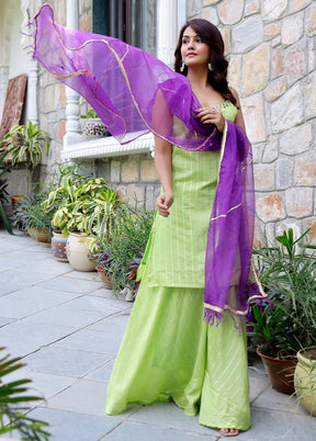 3 Pc Green Readymade Silk Suit Set