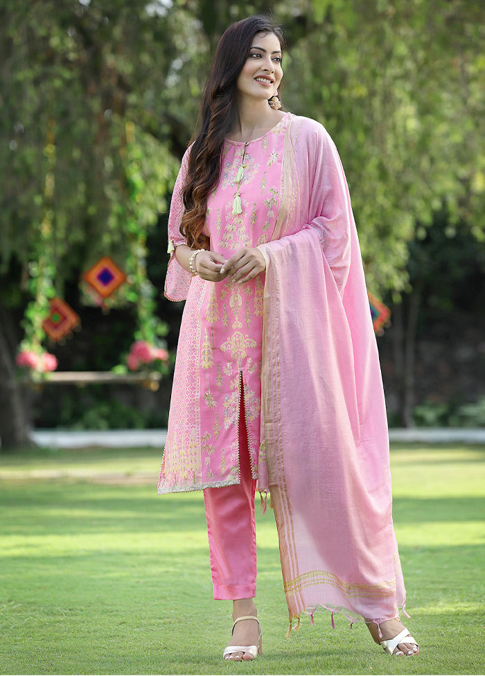 3 Pc Pink Pure Readymade Georgette Suit Set