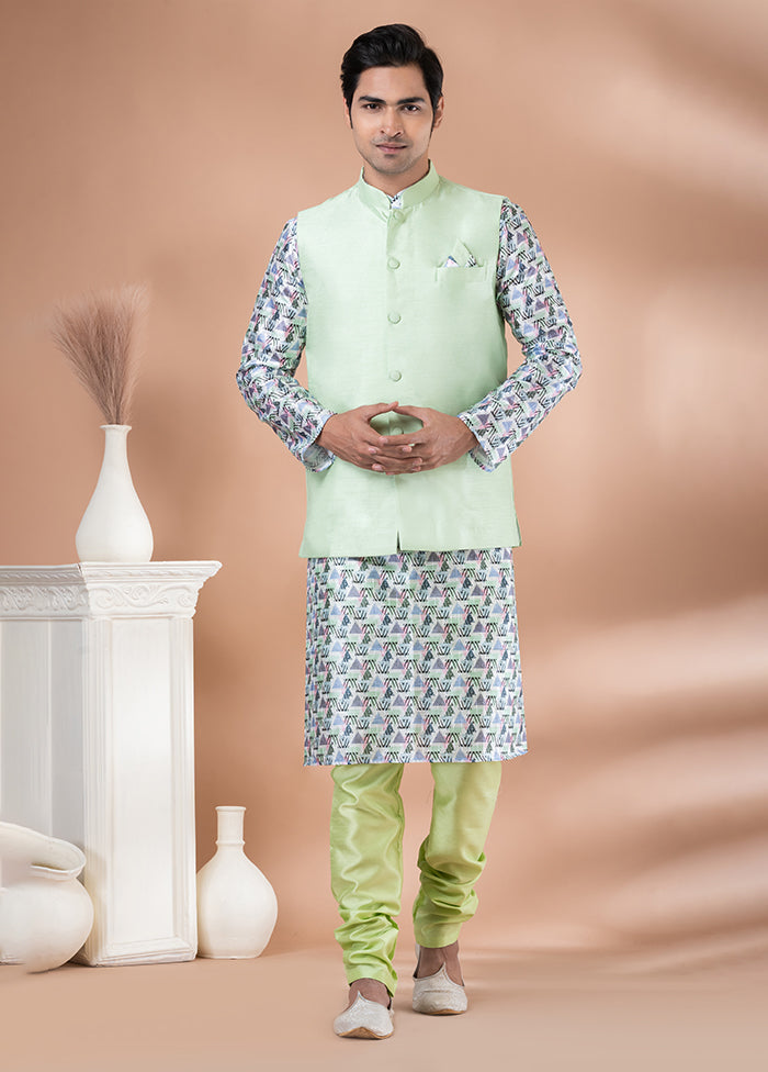 3 Pc Multicolor Silk Kurta Pajama with Jacket Set