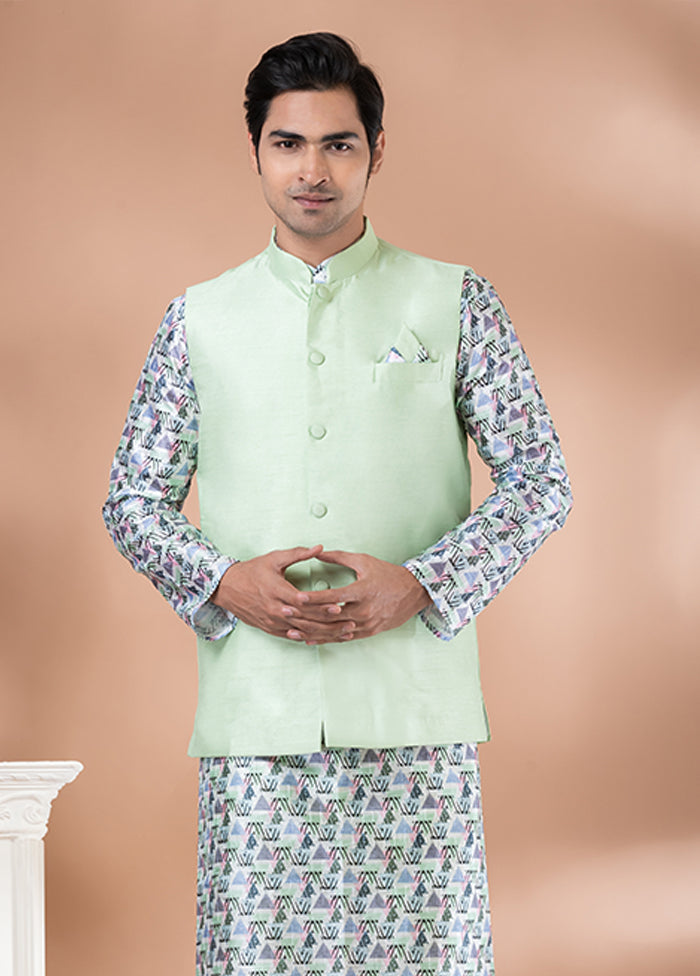 3 Pc Multicolor Silk Kurta Pajama with Jacket Set
