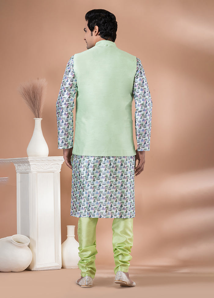 3 Pc Multicolor Silk Kurta Pajama with Jacket Set