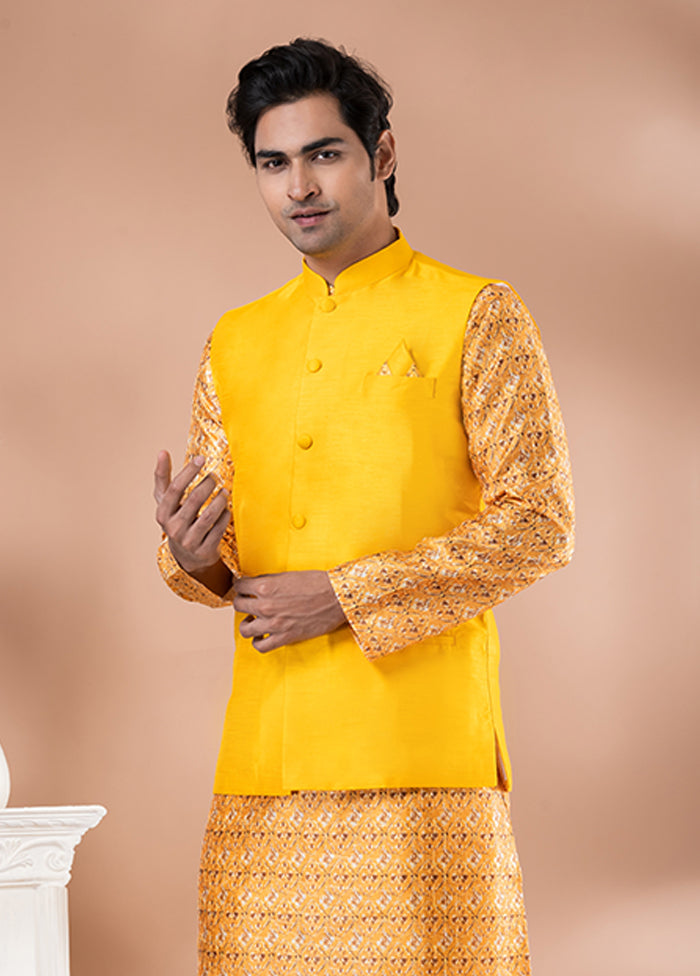 3 Pc Multicolor Silk Kurta Pajama with Jacket Set
