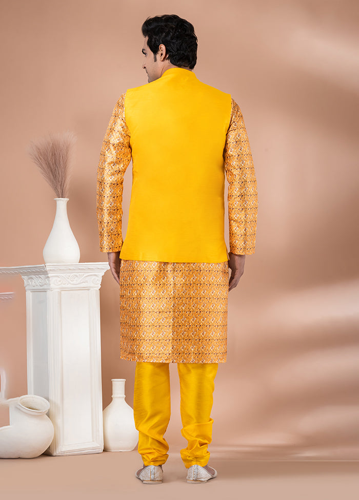 3 Pc Multicolor Silk Kurta Pajama with Jacket Set