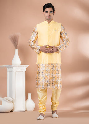 3 Pc Multicolor Silk Kurta Pajama with Jacket Set