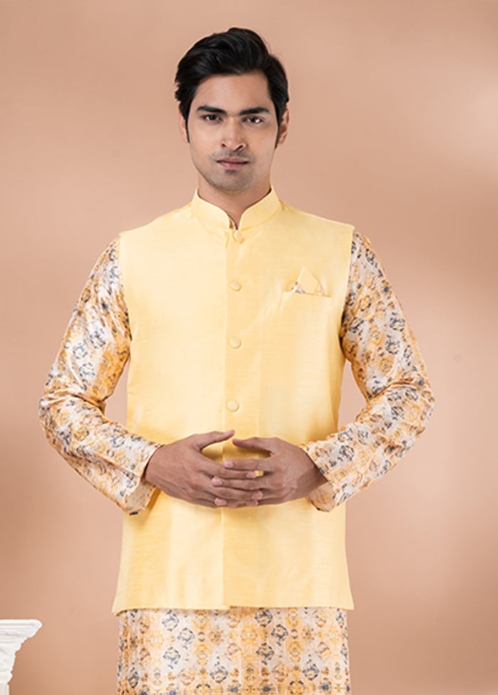 3 Pc Multicolor Silk Kurta Pajama with Jacket Set